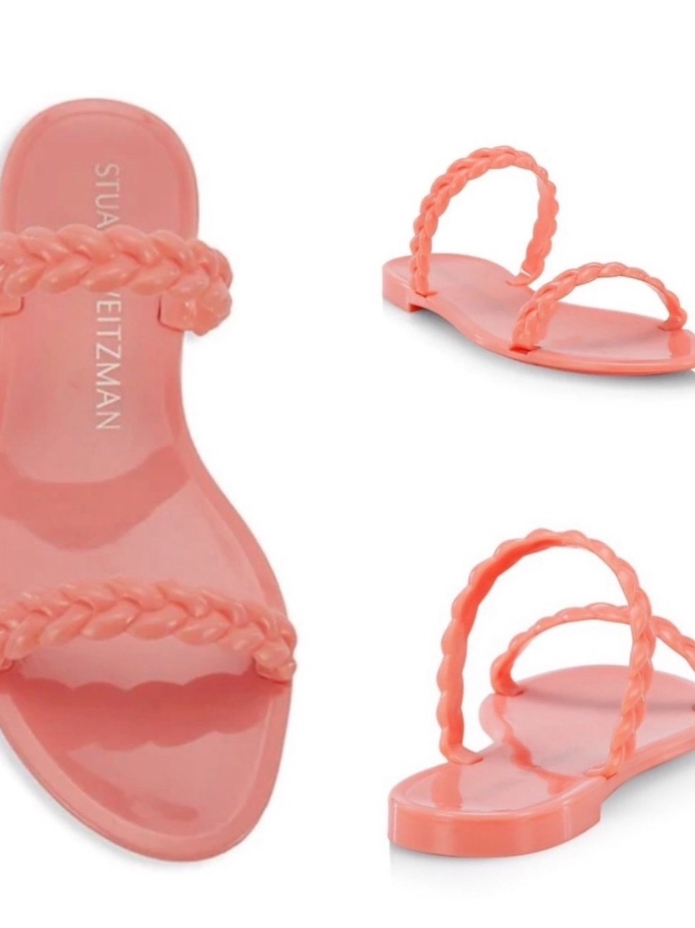Stuart Weitzman Coral Braided Double-Strap Slide Sandals